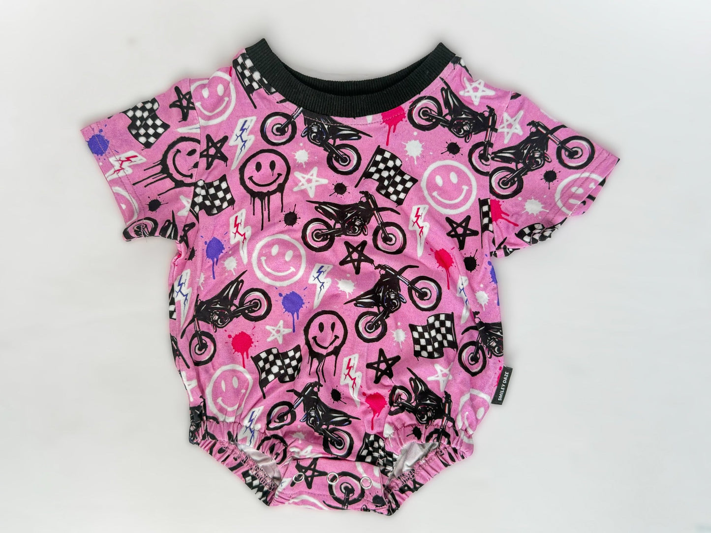 MOTO SMILES BAMBOO BUBBLE ROMPER - PINK